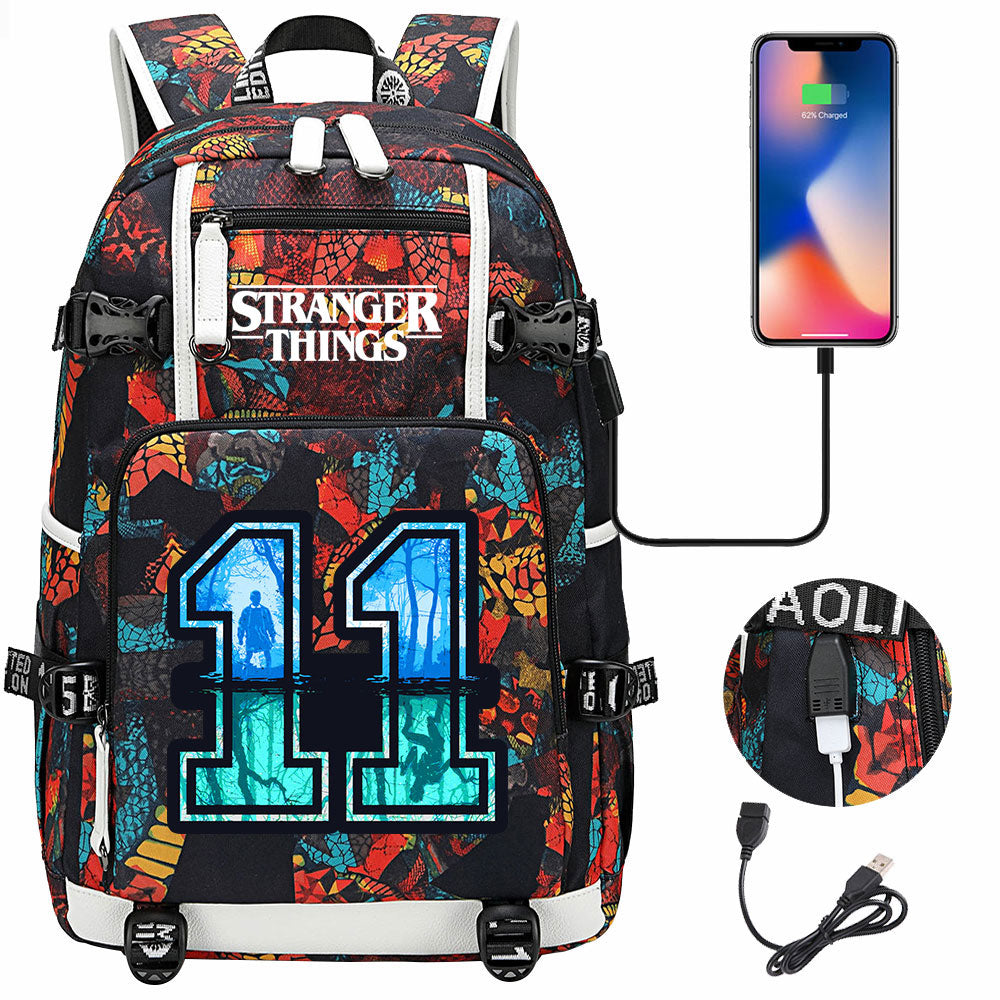 Strangers Things 11 USB Charging Backpack School NoteBook Laptop Travel Bags