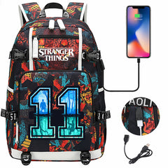 Strangers Things 11 USB Charging Backpack School NoteBook Laptop Travel Bags