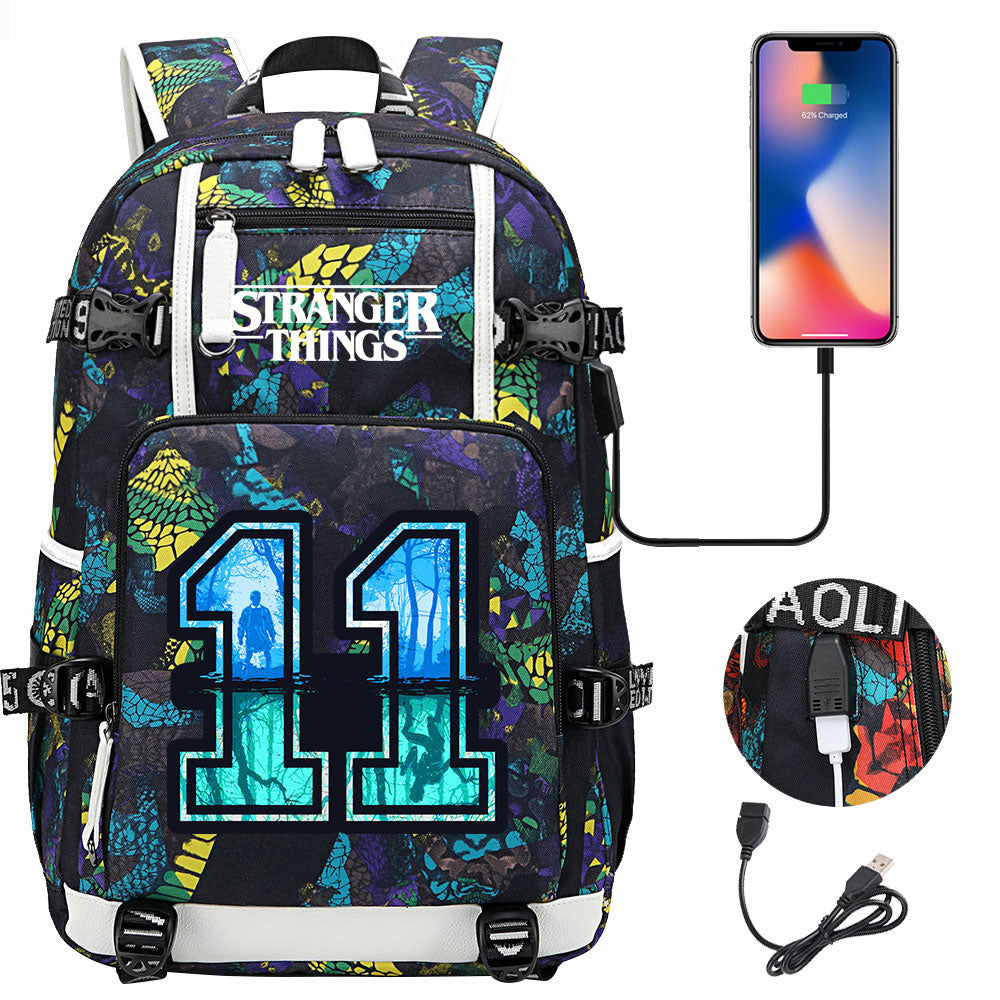 Strangers Things 11 USB Charging Backpack School NoteBook Laptop Travel Bags