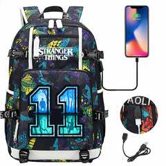 Strangers Things 11 USB Charging Backpack School NoteBook Laptop Travel Bags