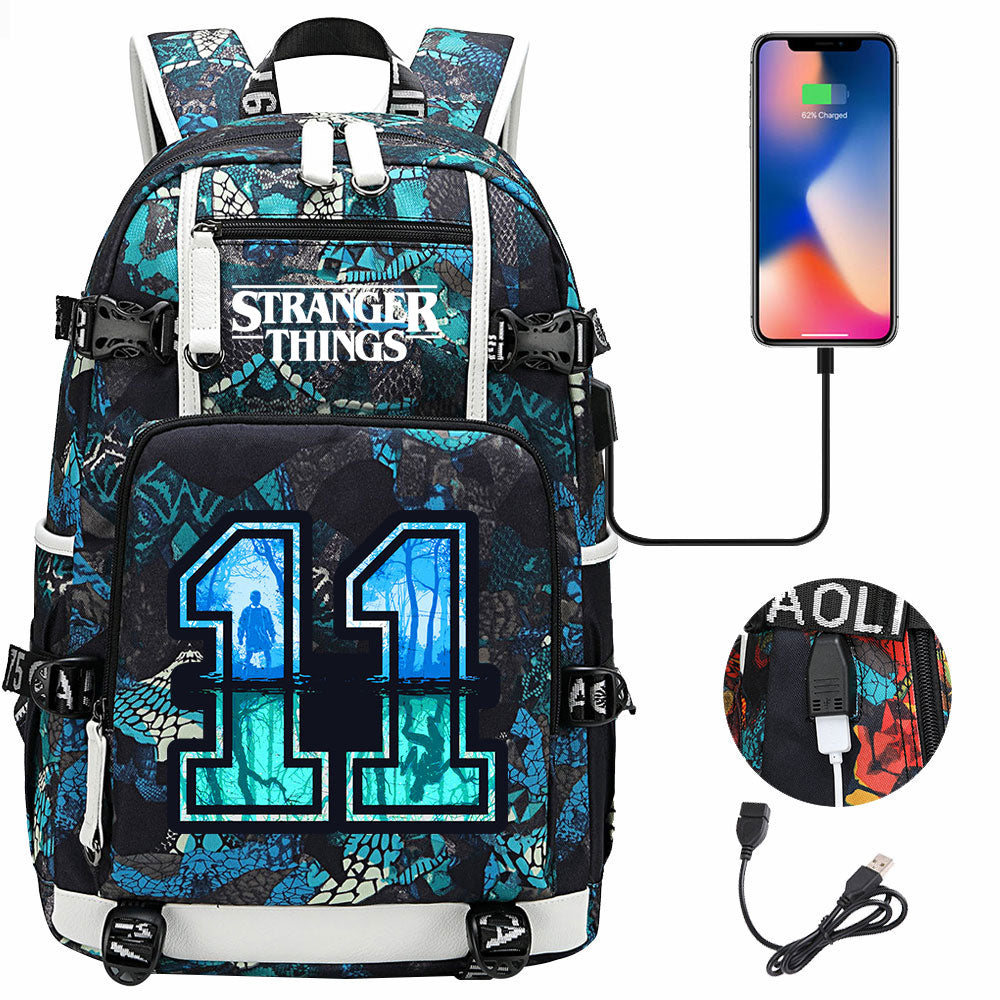 Strangers Things 11 USB Charging Backpack School NoteBook Laptop Travel Bags