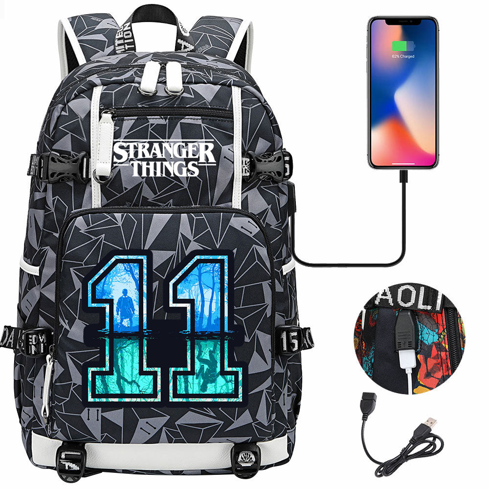 Strangers Things 11 USB Charging Backpack School NoteBook Laptop Travel Bags