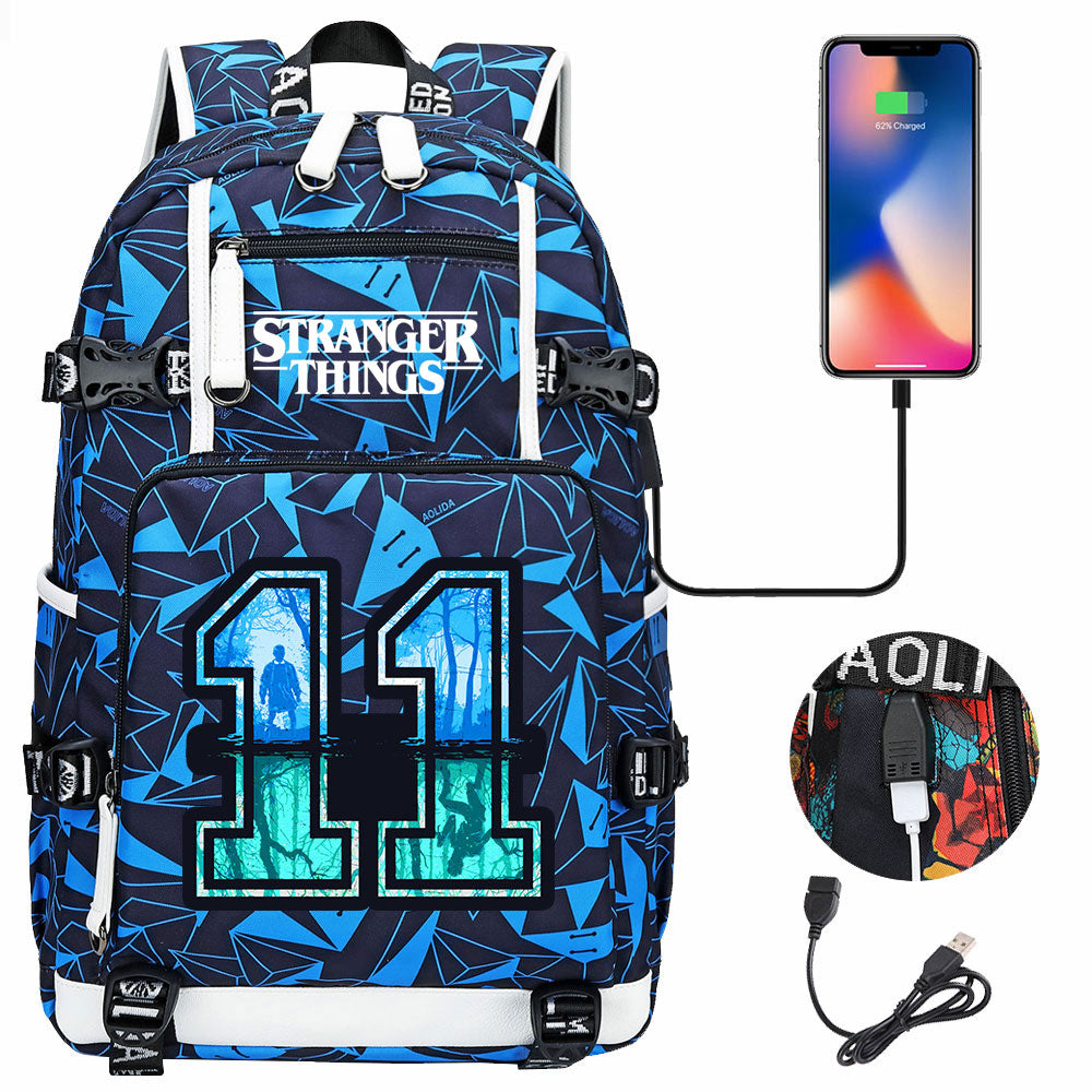 Strangers Things 11 USB Charging Backpack School NoteBook Laptop Travel Bags