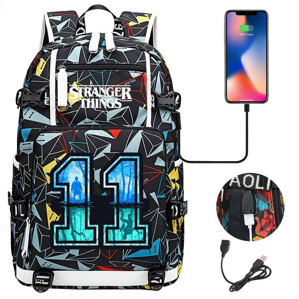 Strangers Things 11 USB Charging Backpack School NoteBook Laptop Travel Bags
