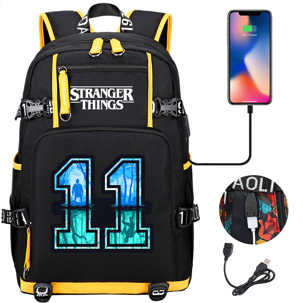 Strangers Things 11 USB Charging Backpack School NoteBook Laptop Travel Bags