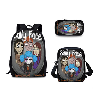 Sally Face Schoolbag Backpack Lunch Bag Pencil Case 3pcs Set Gift for Kids Students