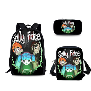 Sally Face Schoolbag Backpack Lunch Bag Pencil Case 3pcs Set Gift for Kids Students