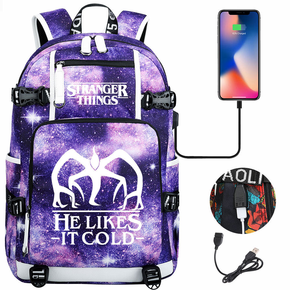 Strangers Things The Demogorgon USB Charging Backpack School NoteBook Laptop Travel Bags