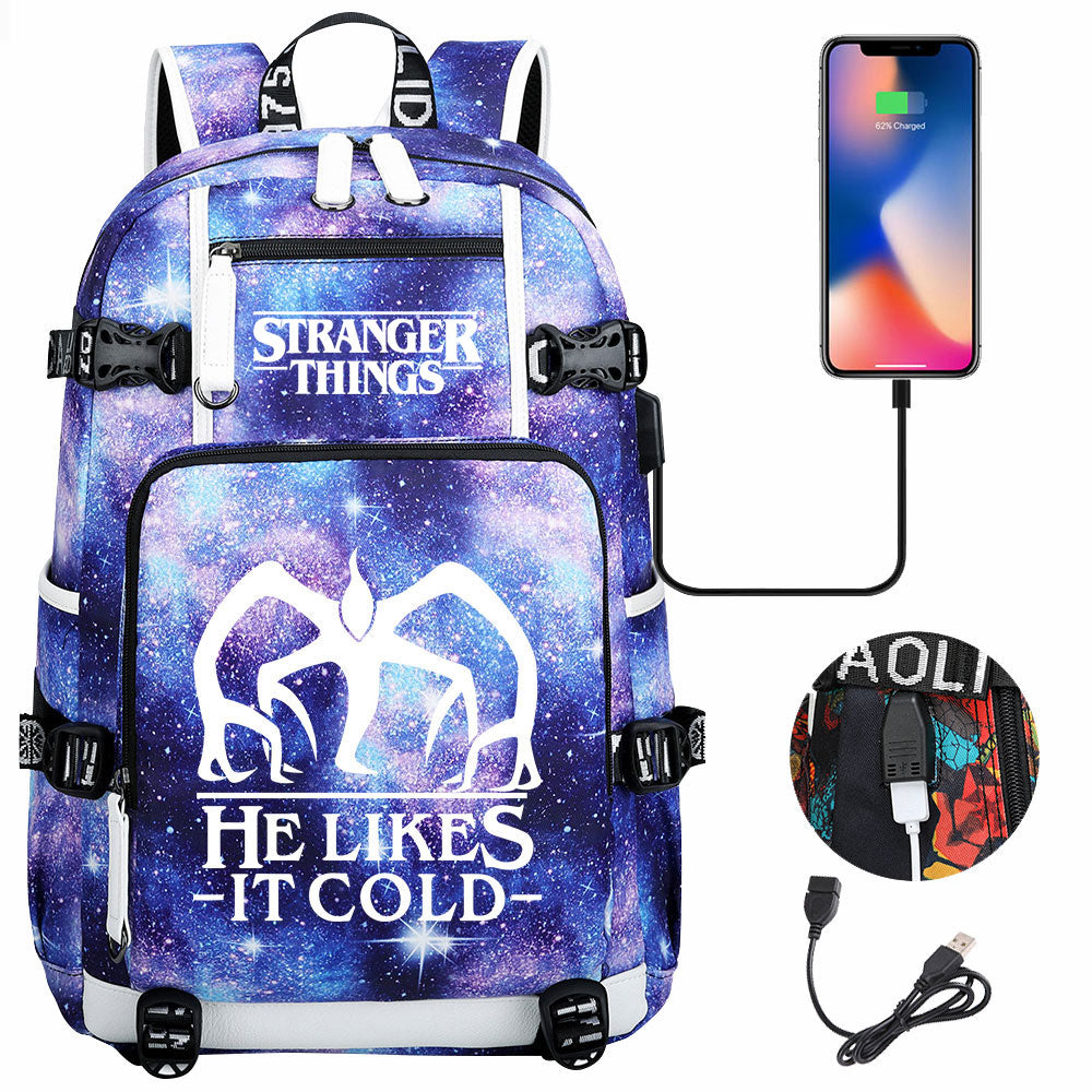 Strangers Things The Demogorgon USB Charging Backpack School NoteBook Laptop Travel Bags