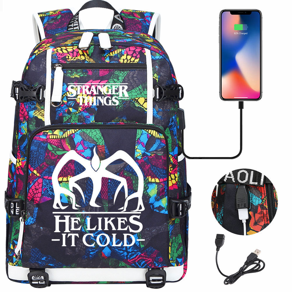 Strangers Things The Demogorgon USB Charging Backpack School NoteBook Laptop Travel Bags
