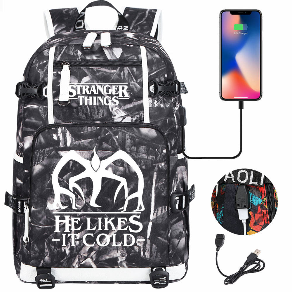 Strangers Things The Demogorgon USB Charging Backpack School NoteBook Laptop Travel Bags
