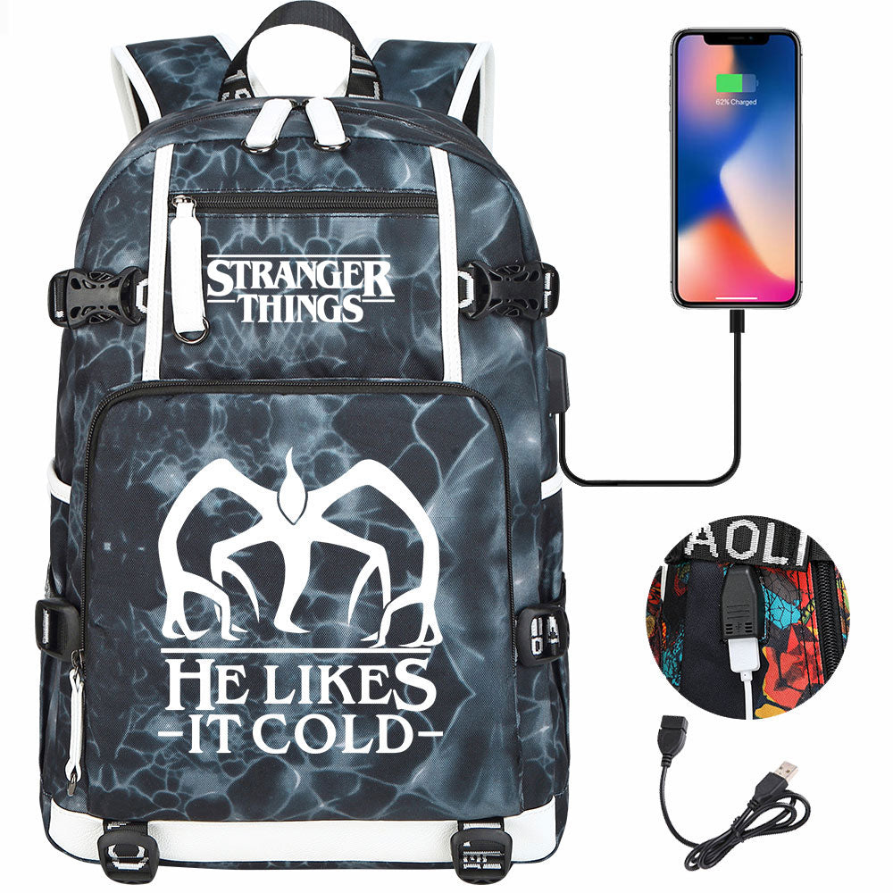 Strangers Things The Demogorgon USB Charging Backpack School NoteBook Laptop Travel Bags