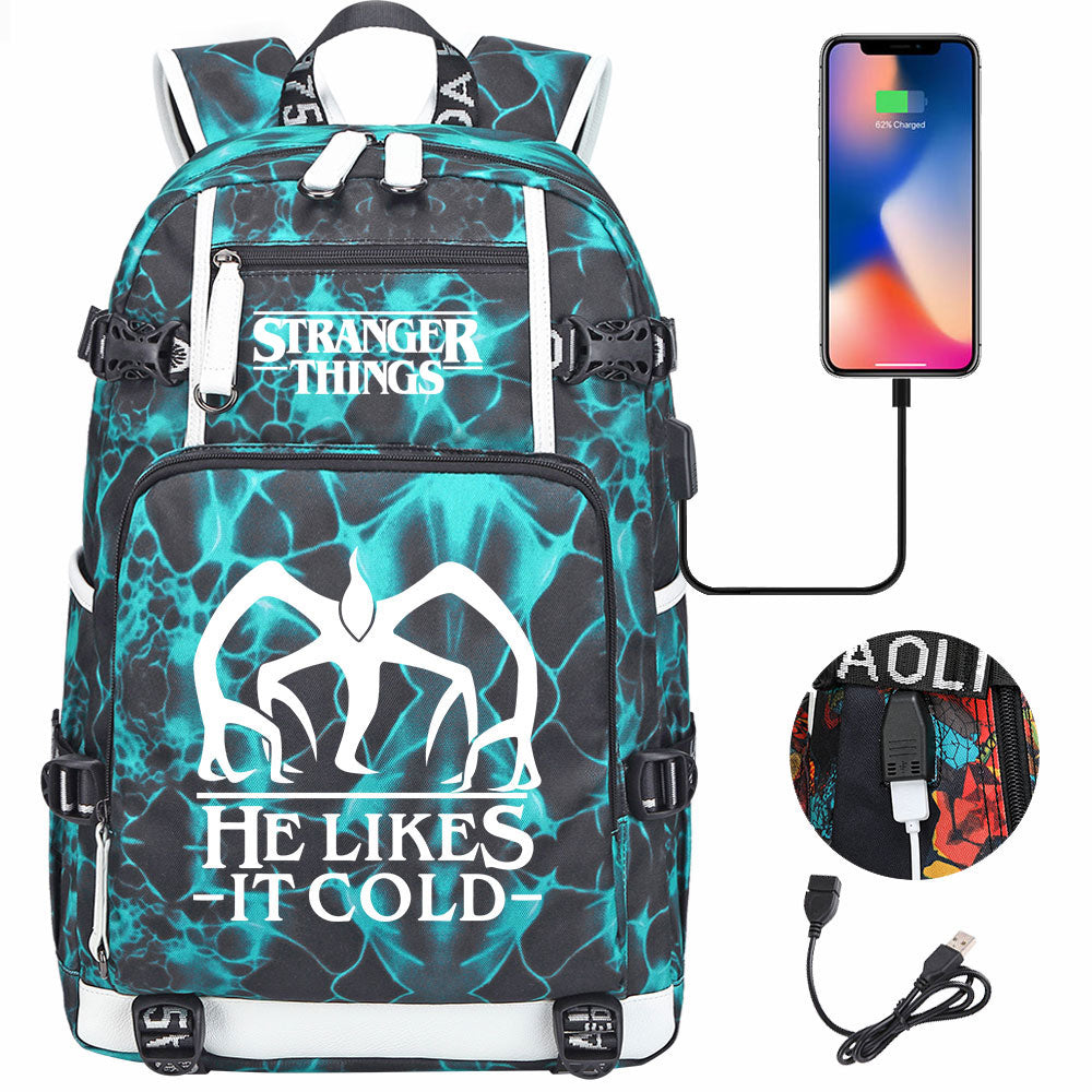 Strangers Things The Demogorgon USB Charging Backpack School NoteBook Laptop Travel Bags