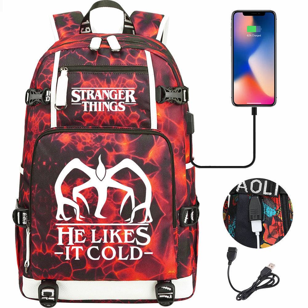 Strangers Things The Demogorgon USB Charging Backpack School NoteBook Laptop Travel Bags
