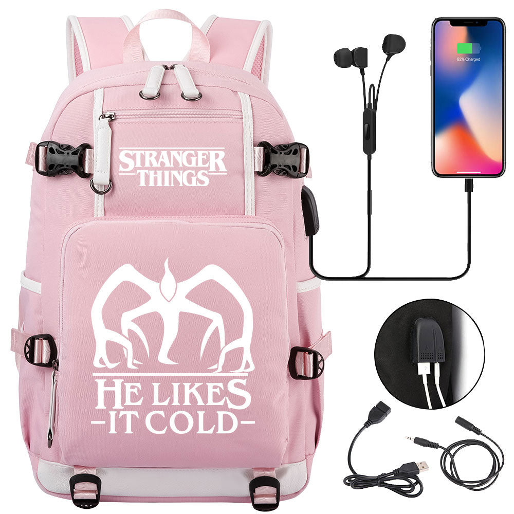 Strangers Things The Demogorgon USB Charging Backpack School NoteBook Laptop Travel Bags