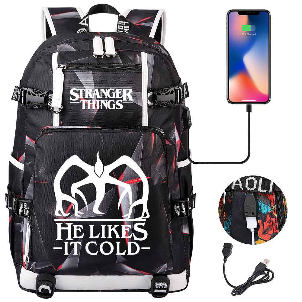 Strangers Things The Demogorgon USB Charging Backpack School NoteBook Laptop Travel Bags