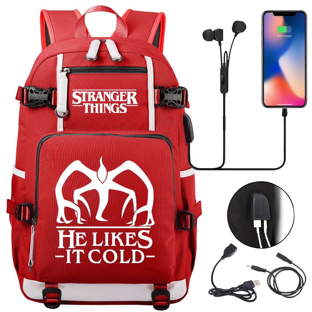 Strangers Things The Demogorgon USB Charging Backpack School NoteBook Laptop Travel Bags