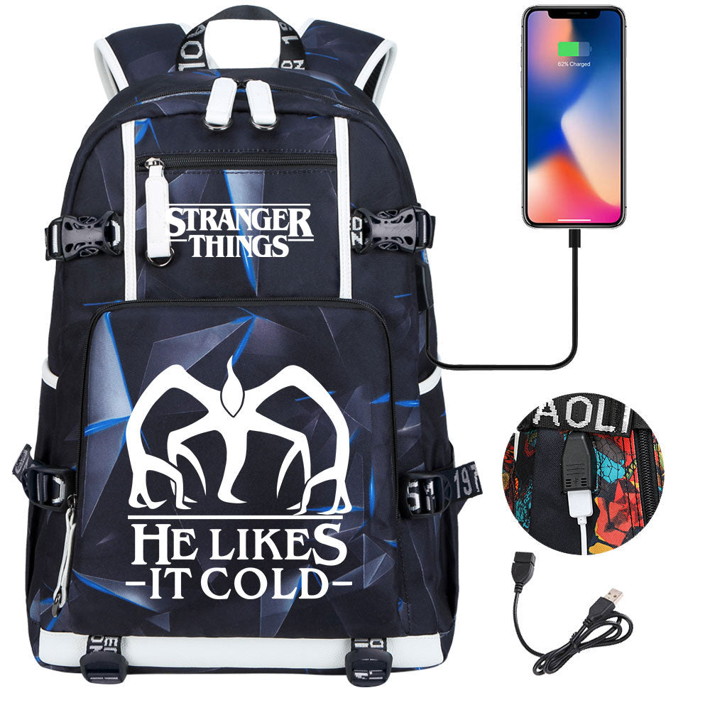 Strangers Things The Demogorgon USB Charging Backpack School NoteBook Laptop Travel Bags