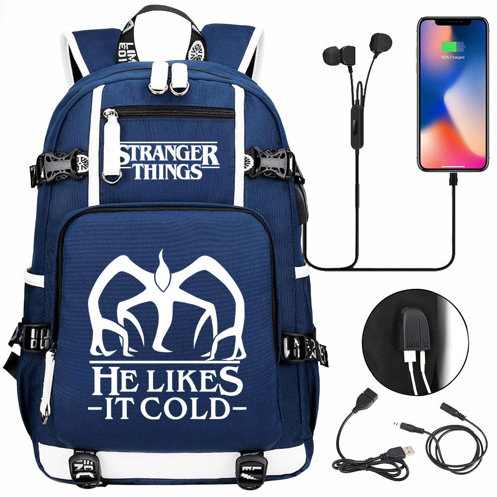 Strangers Things The Demogorgon USB Charging Backpack School NoteBook Laptop Travel Bags