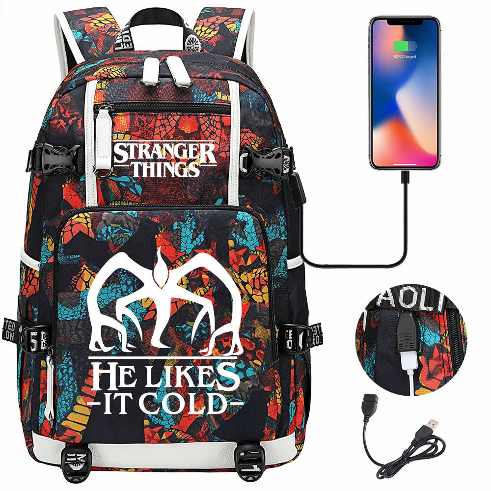 Strangers Things The Demogorgon USB Charging Backpack School NoteBook Laptop Travel Bags