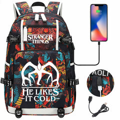 Strangers Things The Demogorgon USB Charging Backpack School NoteBook Laptop Travel Bags