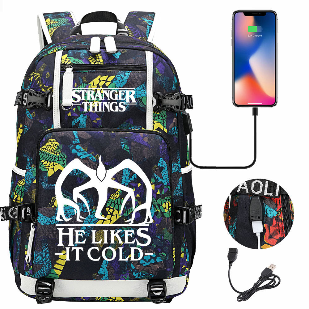 Strangers Things The Demogorgon USB Charging Backpack School NoteBook Laptop Travel Bags