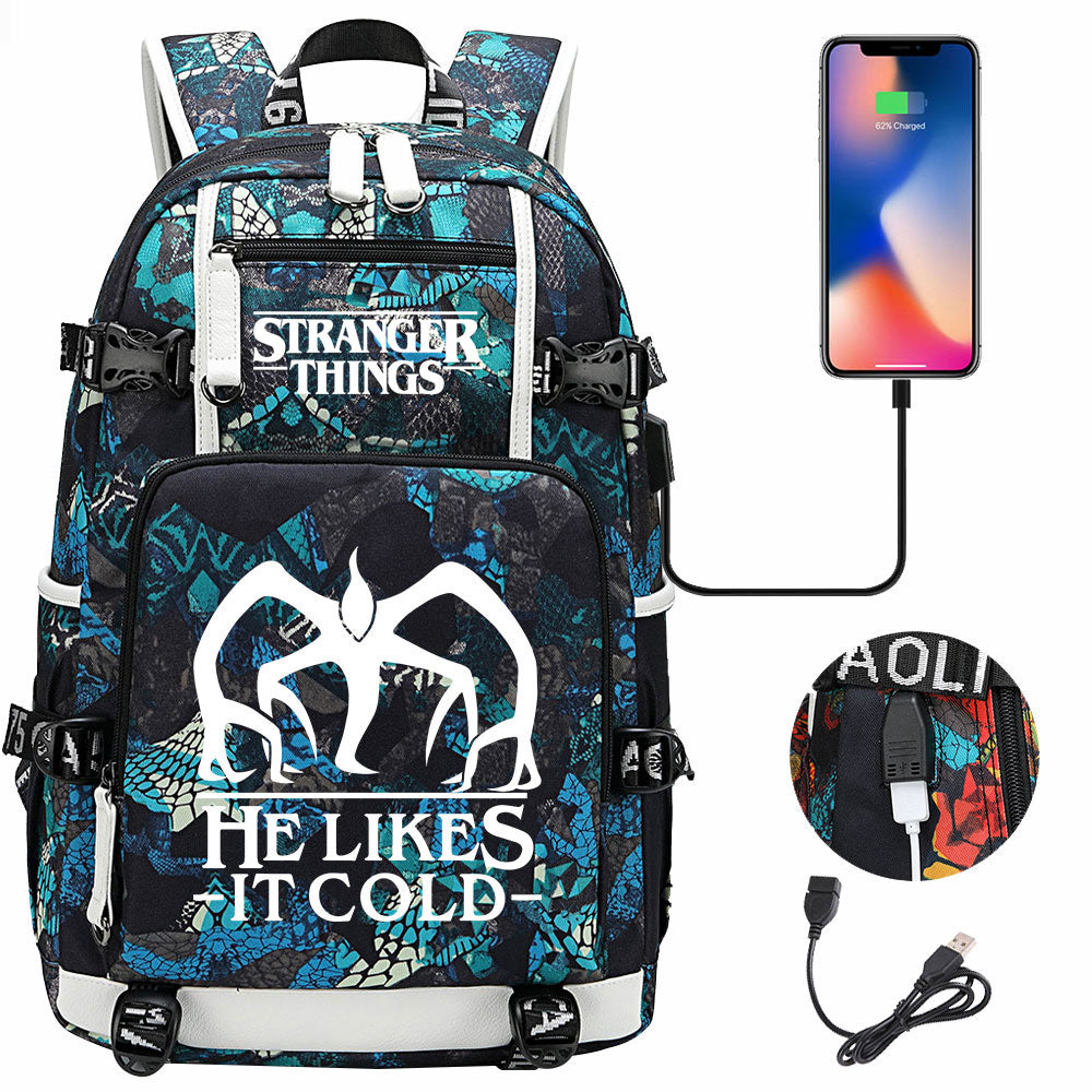 Strangers Things The Demogorgon USB Charging Backpack School NoteBook Laptop Travel Bags