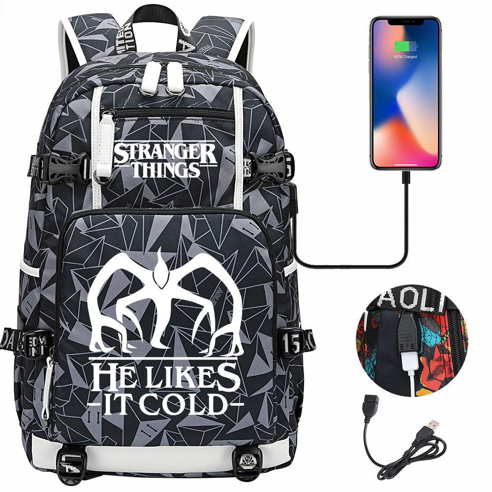 Strangers Things The Demogorgon USB Charging Backpack School NoteBook Laptop Travel Bags