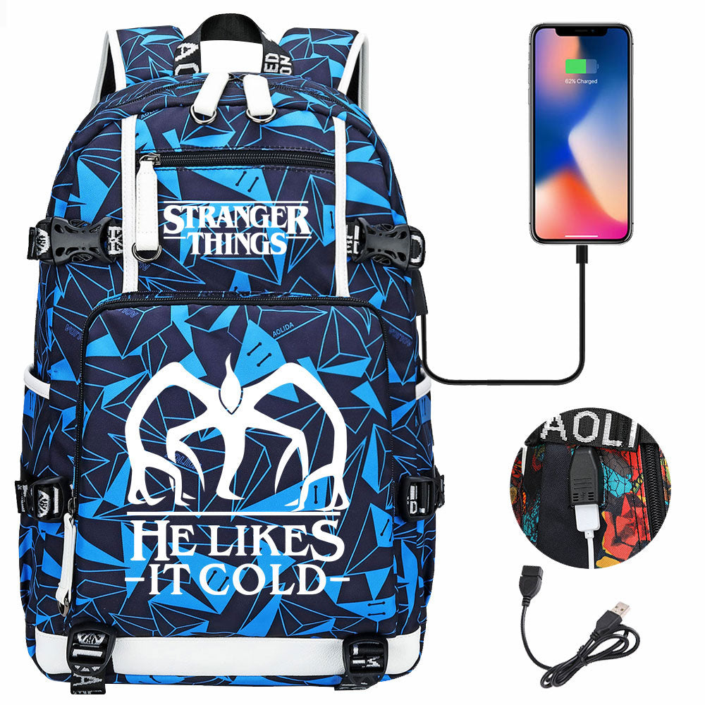Strangers Things The Demogorgon USB Charging Backpack School NoteBook Laptop Travel Bags
