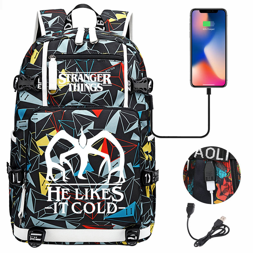 Strangers Things The Demogorgon USB Charging Backpack School NoteBook Laptop Travel Bags