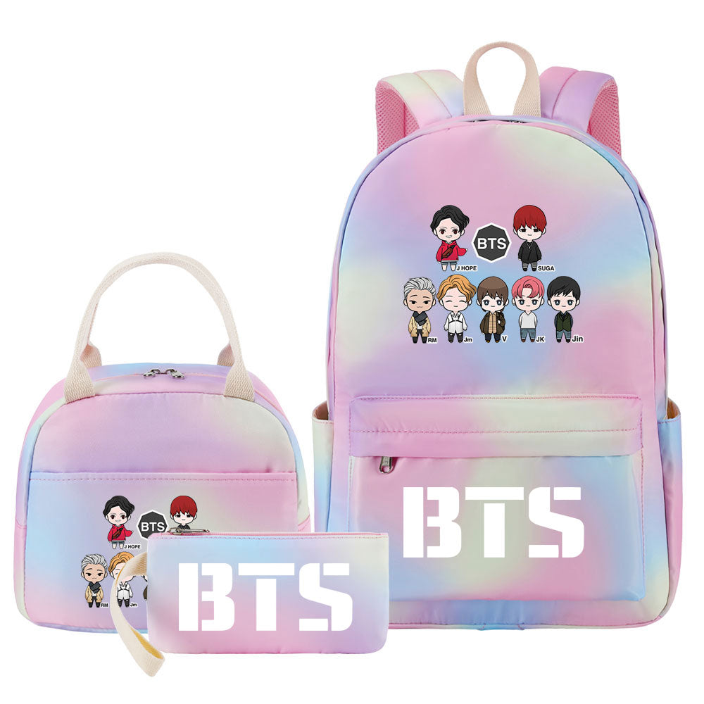 BTS Pink Starry Sky SchoolBag Backpack Lunch Box Bag Book Pencil Bags 3pcs Set