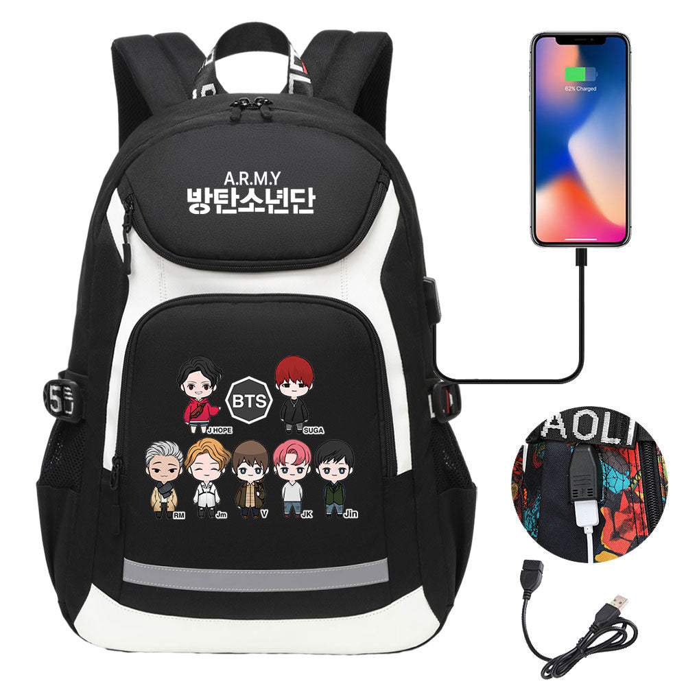 Kpop BTS USB Charging Backpack School NoteBook Laptop Travel Bags