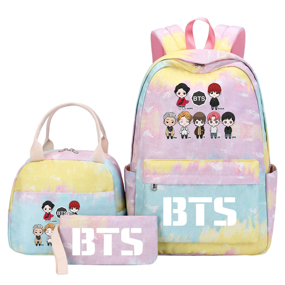 BTS Pink Starry Sky SchoolBag Backpack Lunch Box Bag Book Pencil Bags 3pcs Set
