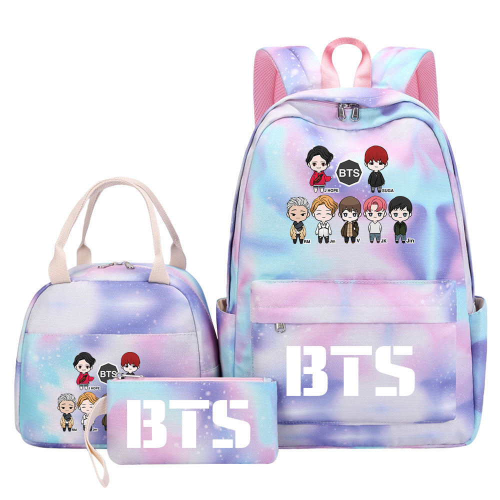 BTS Pink Starry Sky SchoolBag Backpack Lunch Box Bag Book Pencil Bags 3pcs Set