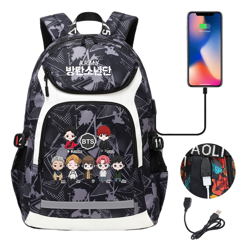 Kpop BTS USB Charging Backpack School NoteBook Laptop Travel Bags