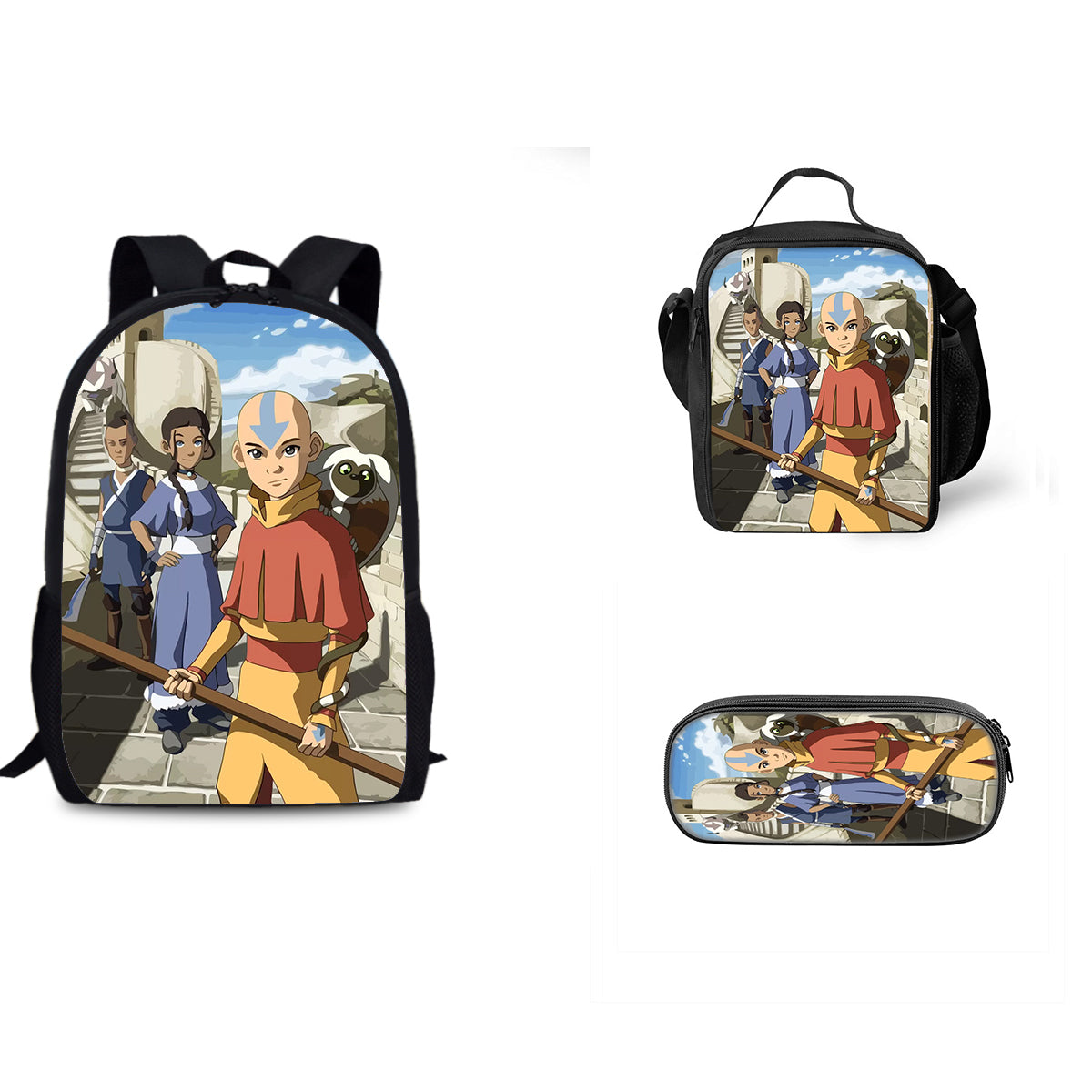 Avatar The Last Airbender Schoolbag Backpack Lunch Bag Pencil Case 3pcs Set Gift for Kids Students