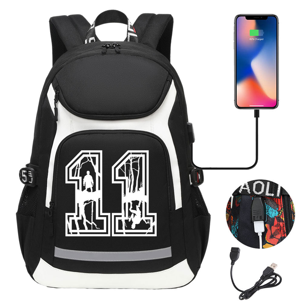 Strangers Things 11 USB Charging Backpack School NoteBook Laptop Travel Bags