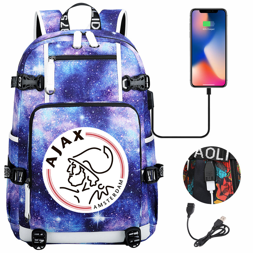 Amsterdamsche Football Club USB Charging Backpack School NoteBook Laptop Travel Bags