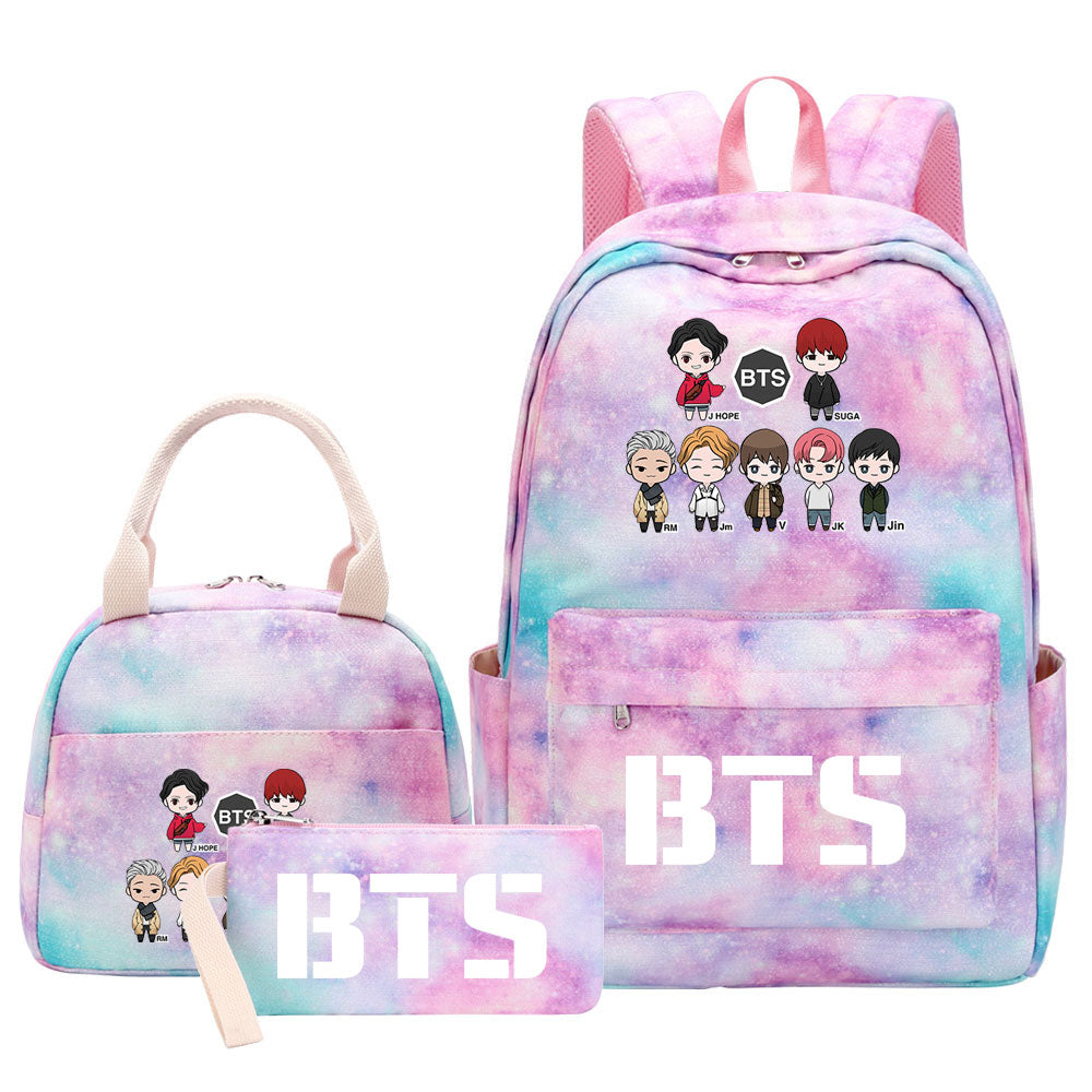 BTS Pink Starry Sky SchoolBag Backpack Lunch Box Bag Book Pencil Bags 3pcs Set