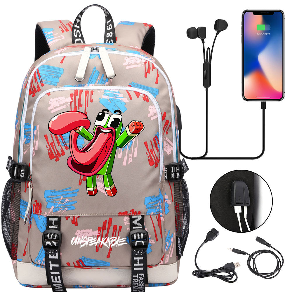 Game Unspeakable Frog USB Charging Backpack School Note Book Laptop Travel Bags