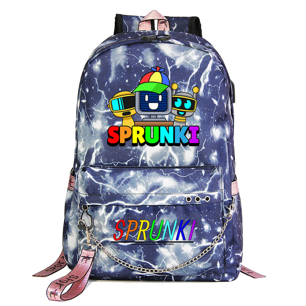 Sprunki USB Charging Backpack Shoolbag Notebook Bag Gifts for Kids Students