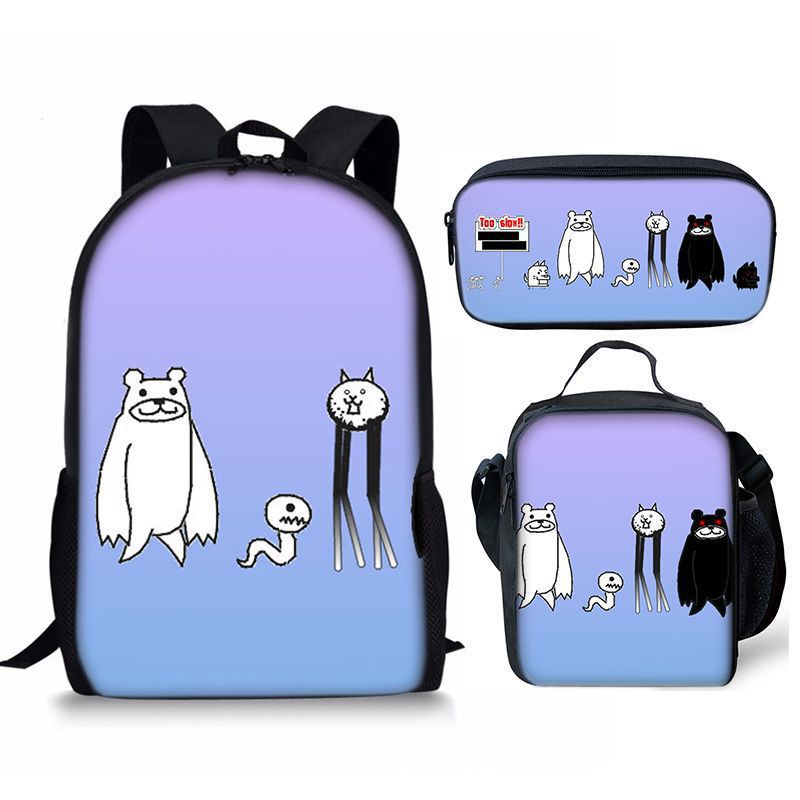 The Battle Cats Schoolbag Backpack Lunch Bag Pencil Case 3pcs Set Gift for Kids Students
