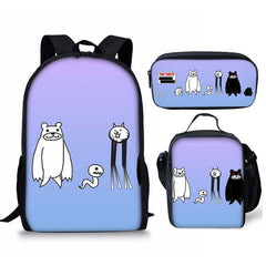 The Battle Cats Schoolbag Backpack Lunch Bag Pencil Case 3pcs Set Gift for Kids Students