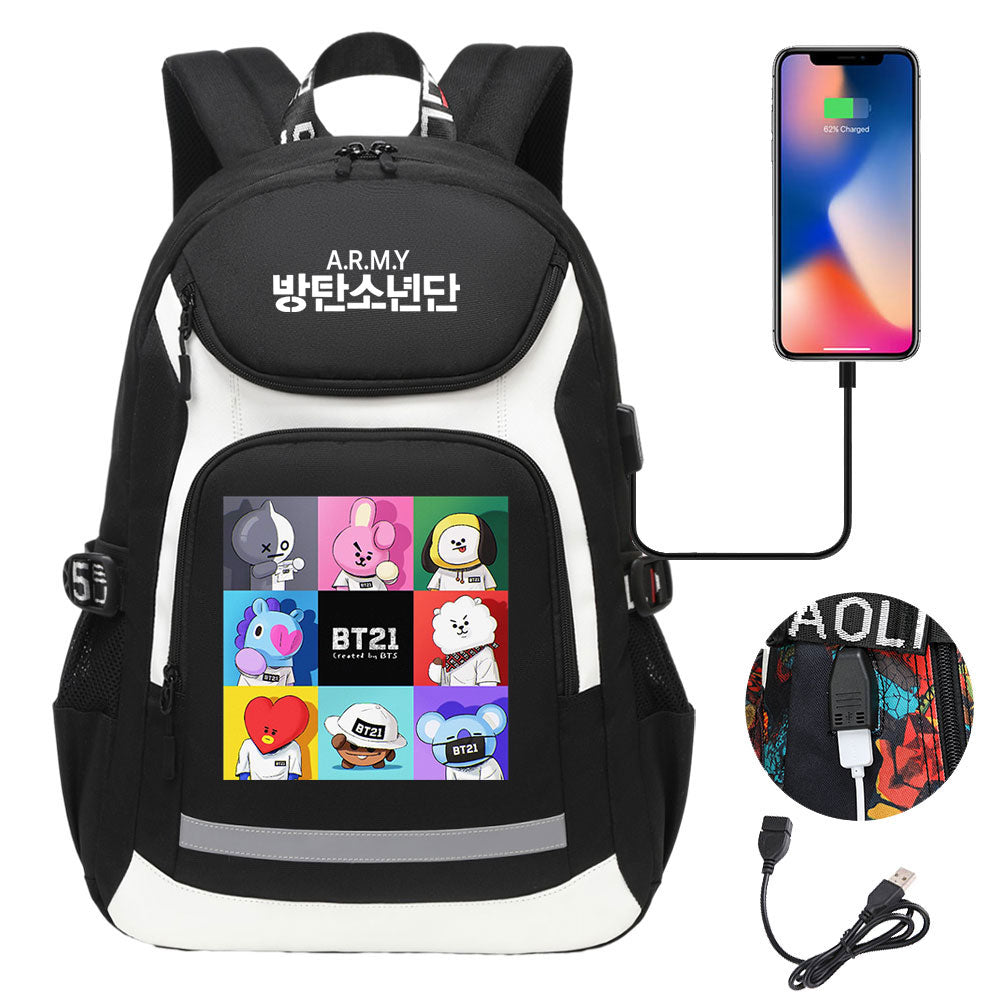 Kpop BTS USB Charging Backpack School NoteBook Laptop Travel Bags