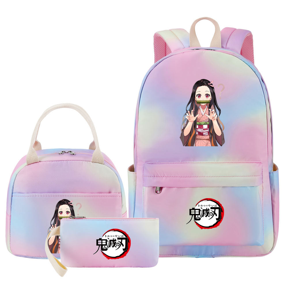 Demon Slayer Kimetsu No Yaiba Kamado Nezuko Pink Starry Sky SchoolBag Backpack Lunch Box Bag Book Pencil Bags 3pcs Set
