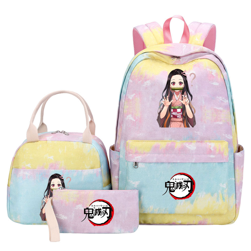 Demon Slayer Kimetsu No Yaiba Kamado Nezuko Pink Starry Sky SchoolBag Backpack Lunch Box Bag Book Pencil Bags 3pcs Set