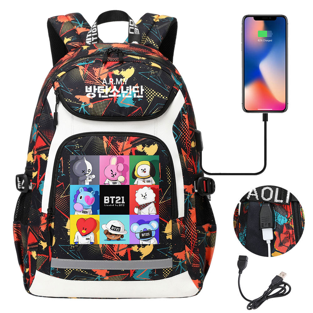 Kpop BTS USB Charging Backpack School NoteBook Laptop Travel Bags