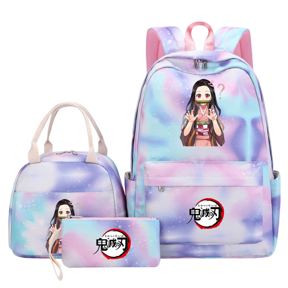 Demon Slayer Kimetsu No Yaiba Kamado Nezuko Pink Starry Sky SchoolBag Backpack Lunch Box Bag Book Pencil Bags 3pcs Set