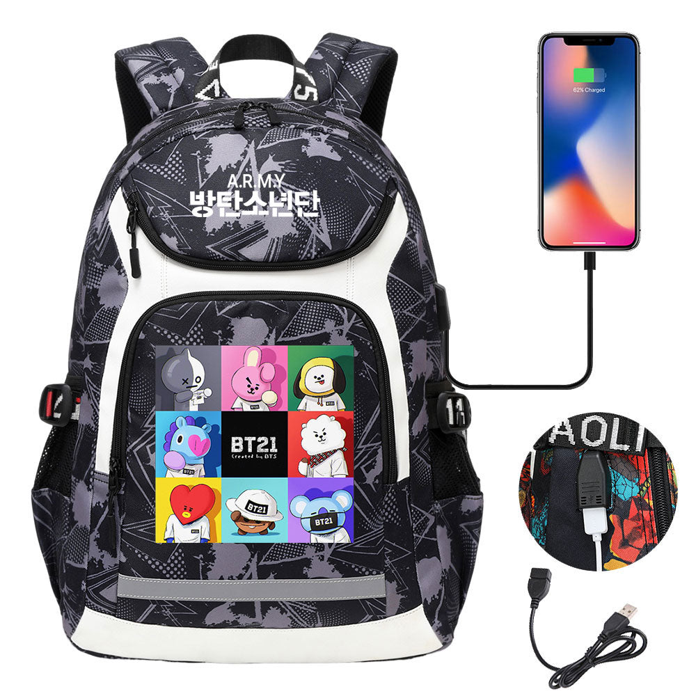 Kpop BTS USB Charging Backpack School NoteBook Laptop Travel Bags