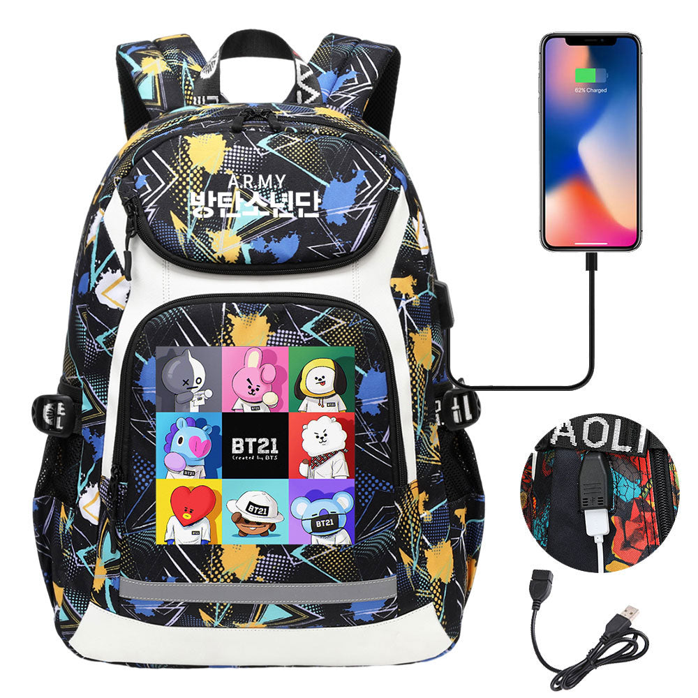 Kpop BTS USB Charging Backpack School NoteBook Laptop Travel Bags